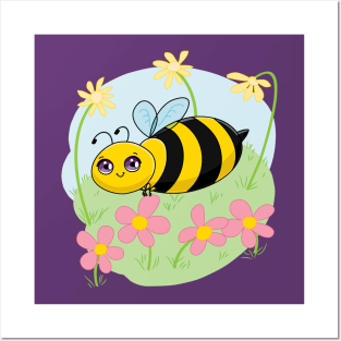 Cute Bee and Flowers Posters and Art